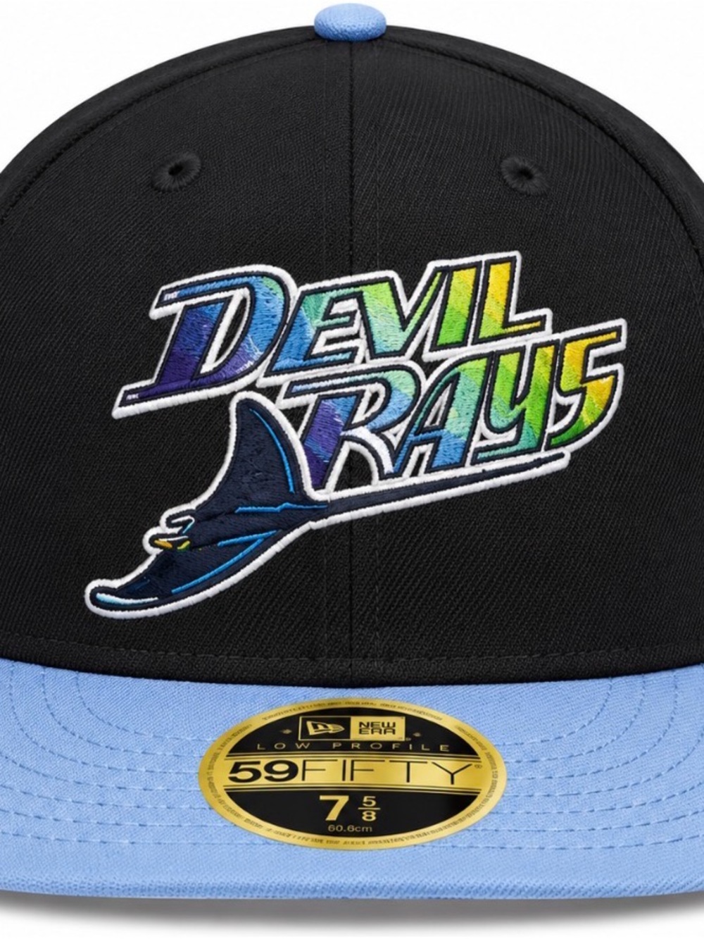 New Era 59FIFTY Tampa Bay Devil Rays MLB Fitted Cap Hat 7 5/8 Black/Blue